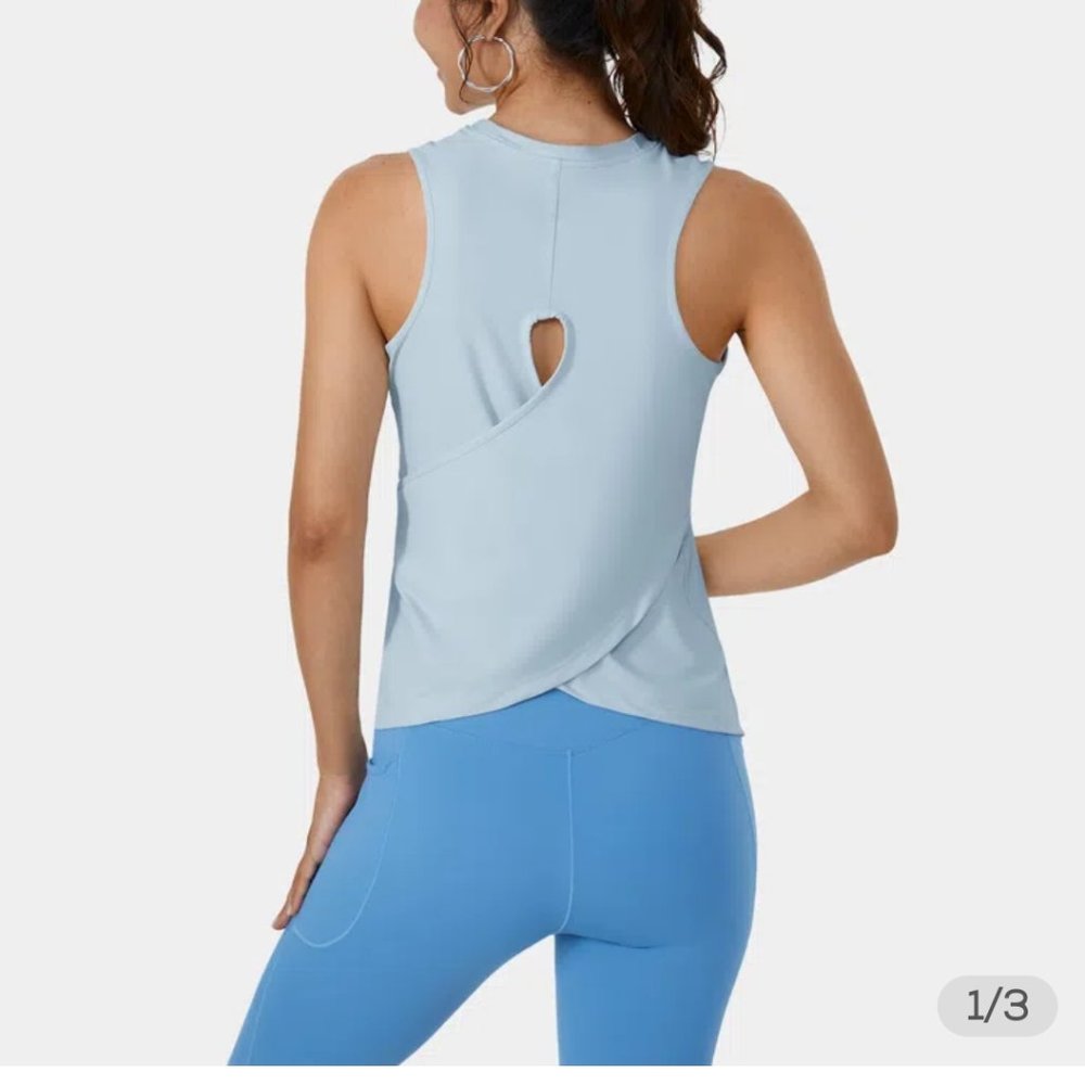 Blue/grey crossover hem workout top